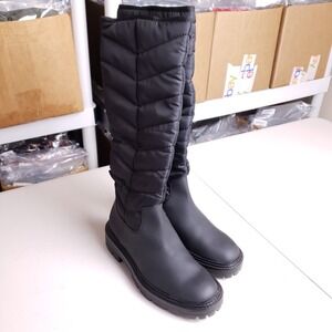 Zara Womens Quilted Knee High Winter Boots Lug Sole Pull‎ On Black Size 6.5
